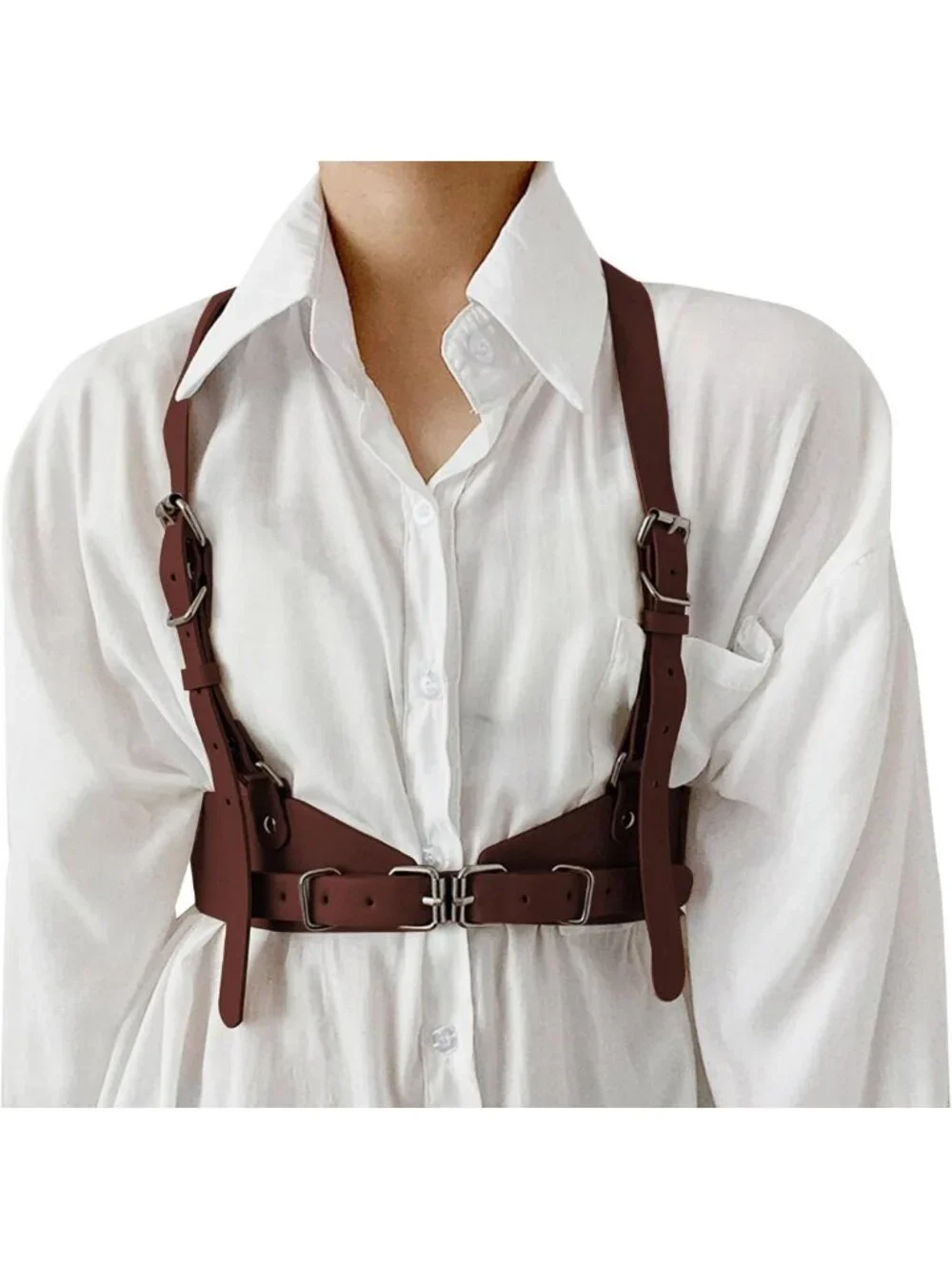 Punk Style PU Leather Harness Belt for Women - Fashionable Accessory for Dresses
